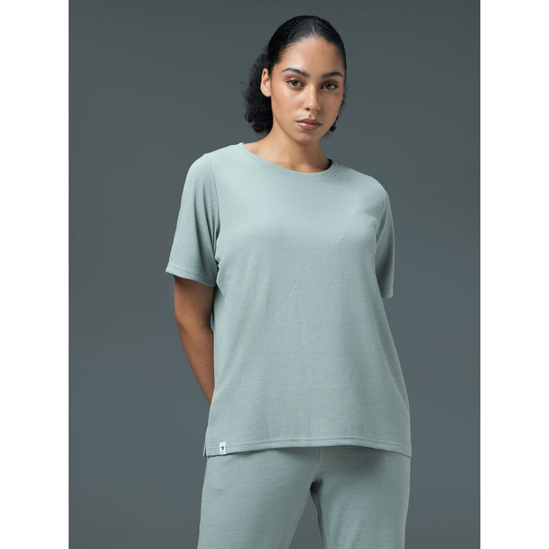 Technosport Women Grey Relaxed Fit Cubic Melange Round Neck T-Shirt (XL)
