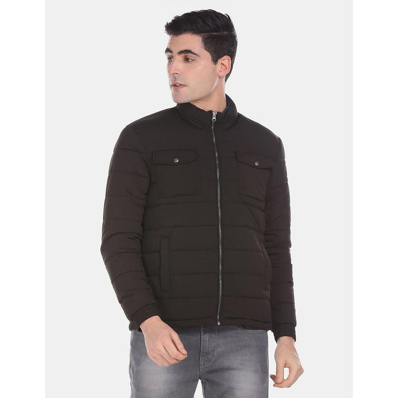Buy U.S. POLO ASSN. Men Black Stand Collar Quilted Jacket Online