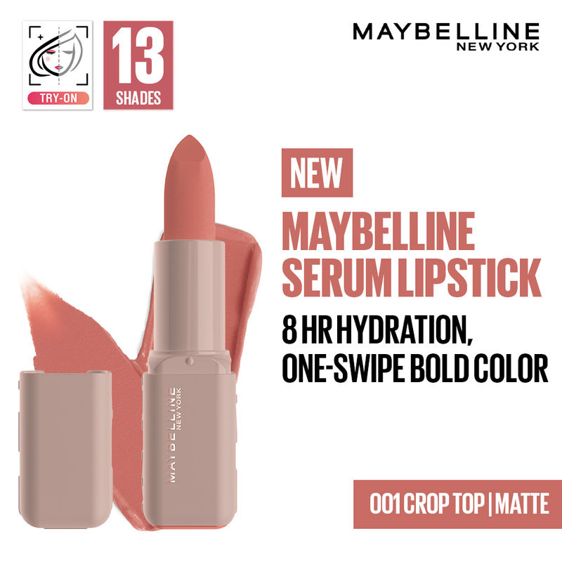 Maybelline Serum Matte Lipstick - 8Hr hydration, One-Swipe Bold Color - 001 Crop Top