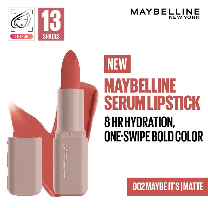 Maybelline Serum Matte Lipstick - 8Hr hydration, One-Swipe Bold Color - 002 Maybe It's