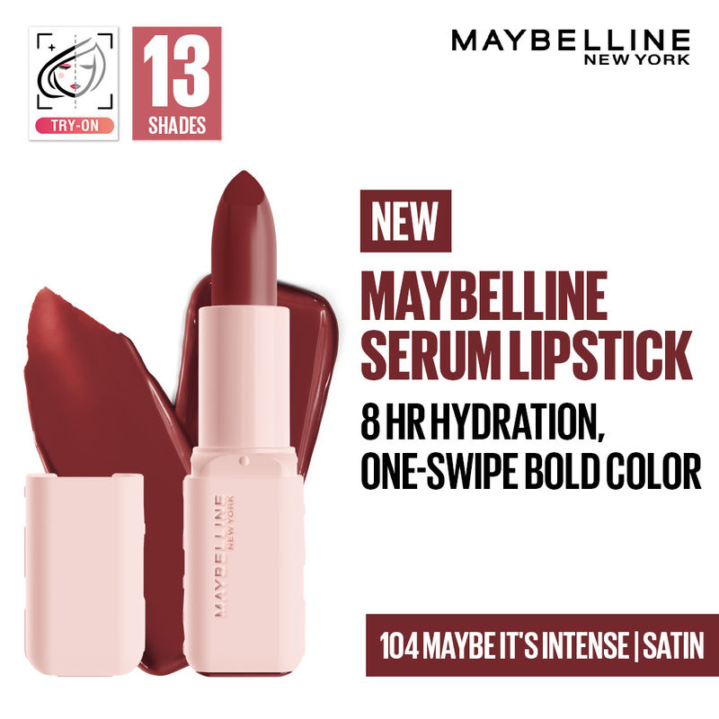 Maybelline Serum Satin Lipstick - 8Hr hydration, One-Swipe Bold Color - 104 Maybe It's Intense