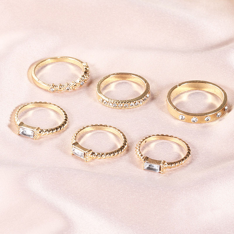 Toniq Shine Bright Gold Set Of 6 Stone Enhanced Rings For Women