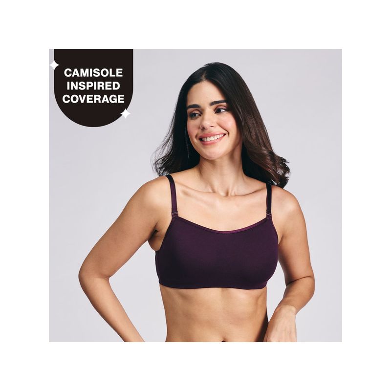 Nykd By Nykaa Breathe Cotton Everyday Padded Non Wired Cami T-Shirt Bra NYB402 Purple (38D)