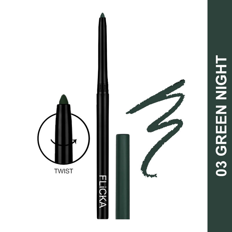 Flicka Wild & Kind Kajal Pen Eyeliner Smudgeproof Waterproof Intense Pigment - Green Night