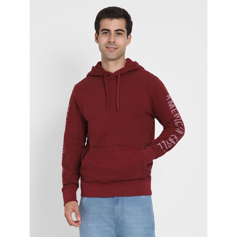 American Eagle Men's Maroon Pullover Hoodie (XS)