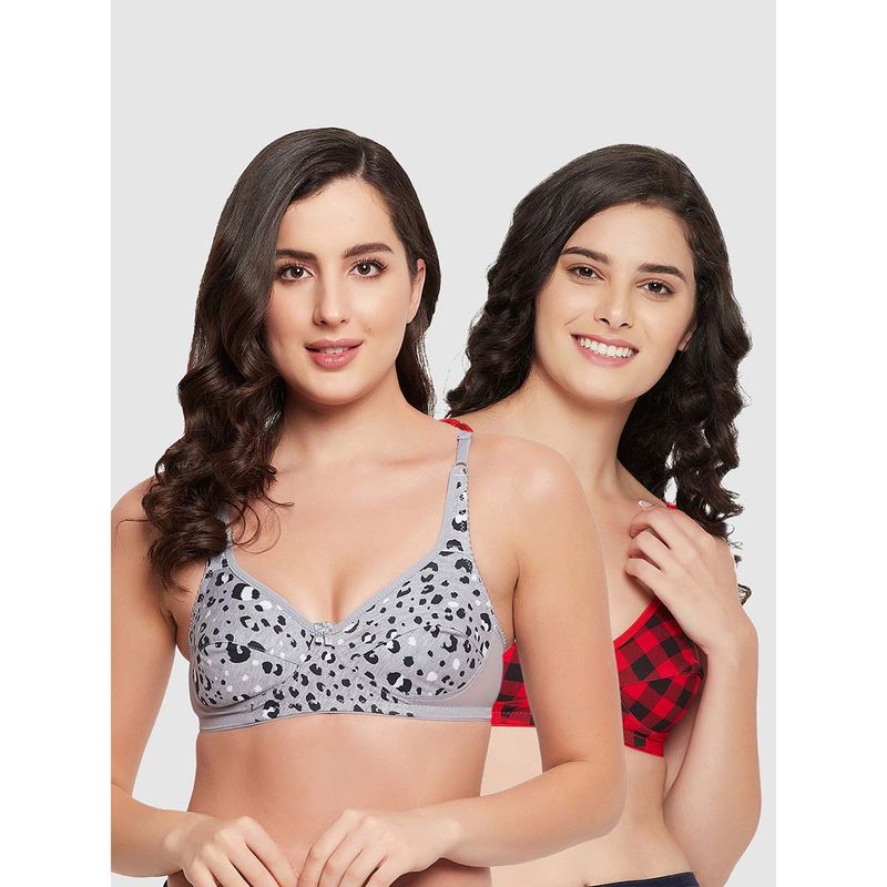 Clovia Cotton Non-Padded Non-Wired Full Cup Printed T-Shirt Bra (Pack of 2) (32C)