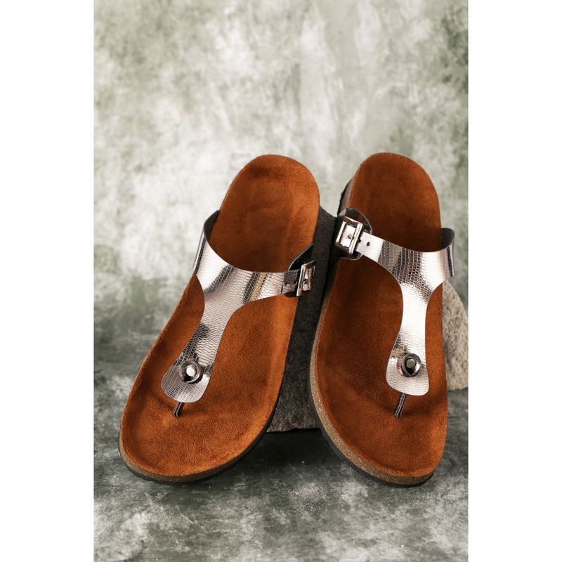 MOZAFIA Women Silver Solid Sandals (UK 8)
