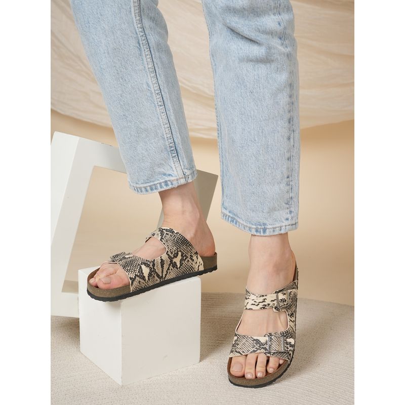 MOZAFIA Women Beige Printed Sandals (UK 8)