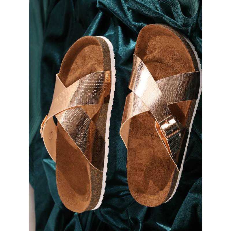 MOZAFIA Women Gold Lizard Grain Sandals (UK 6)