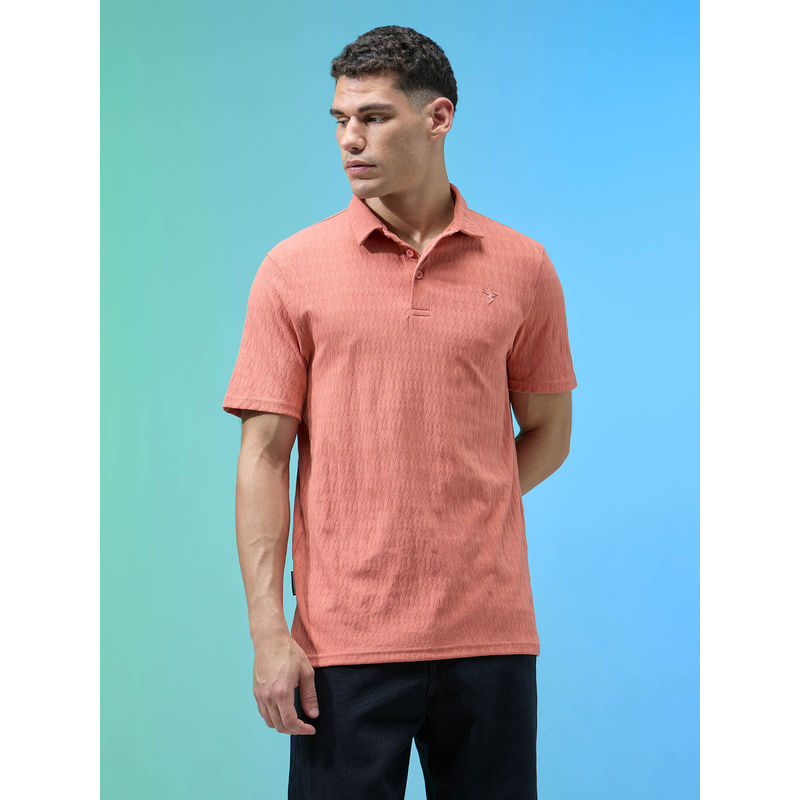 Technosport Men Coral Self Design Sports Polo T-Shirt (M)