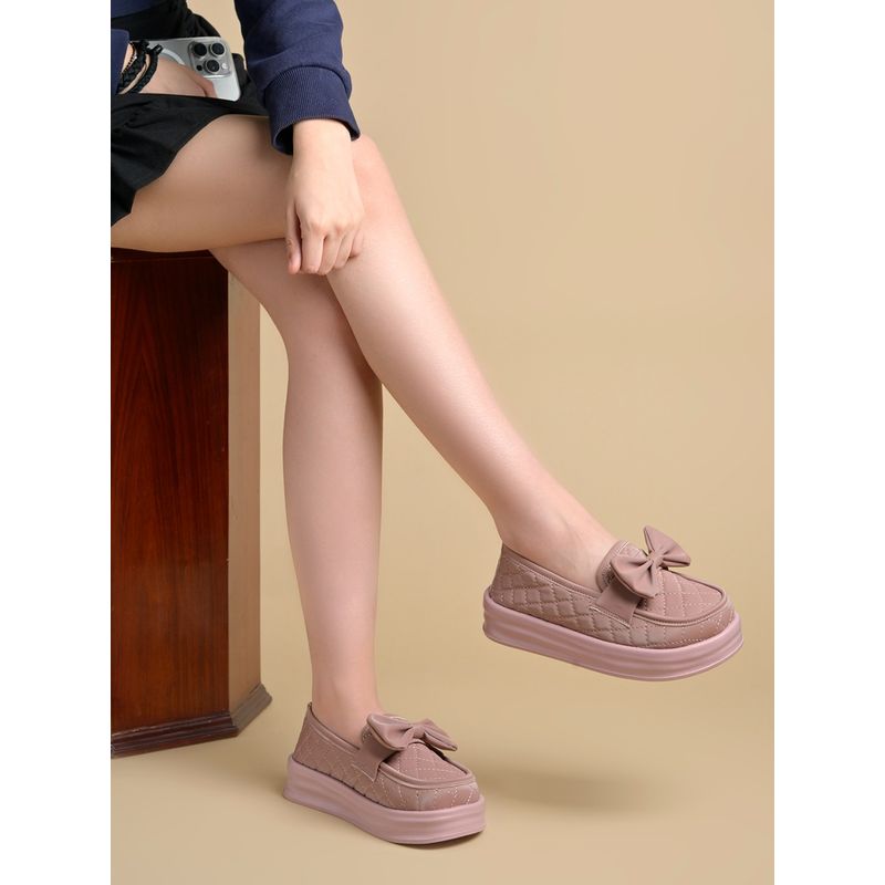 Shoetopia Peach Synthetic Pu Women Loafers (EURO 36)