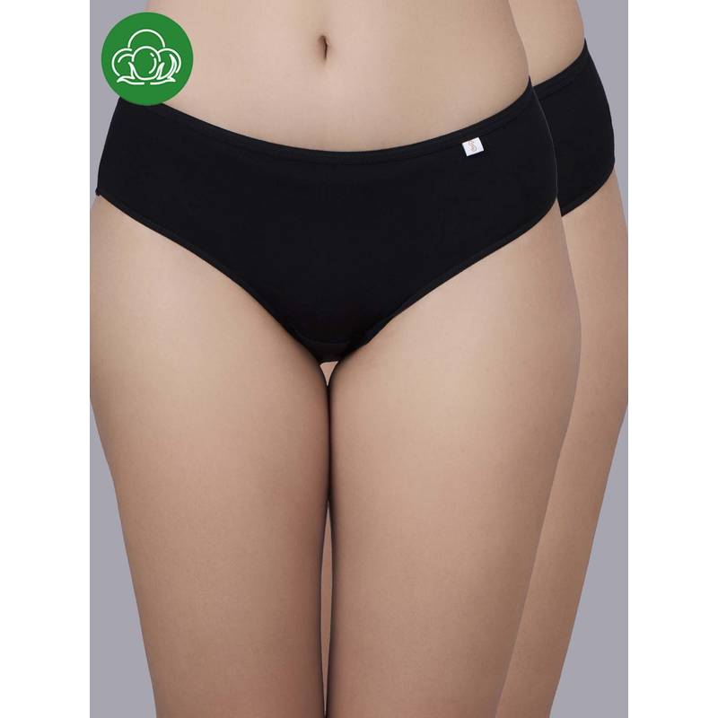 Inner Sense Black Solid Bamboo Fibre Regular Bikini Panty (Pack of 2) (S)