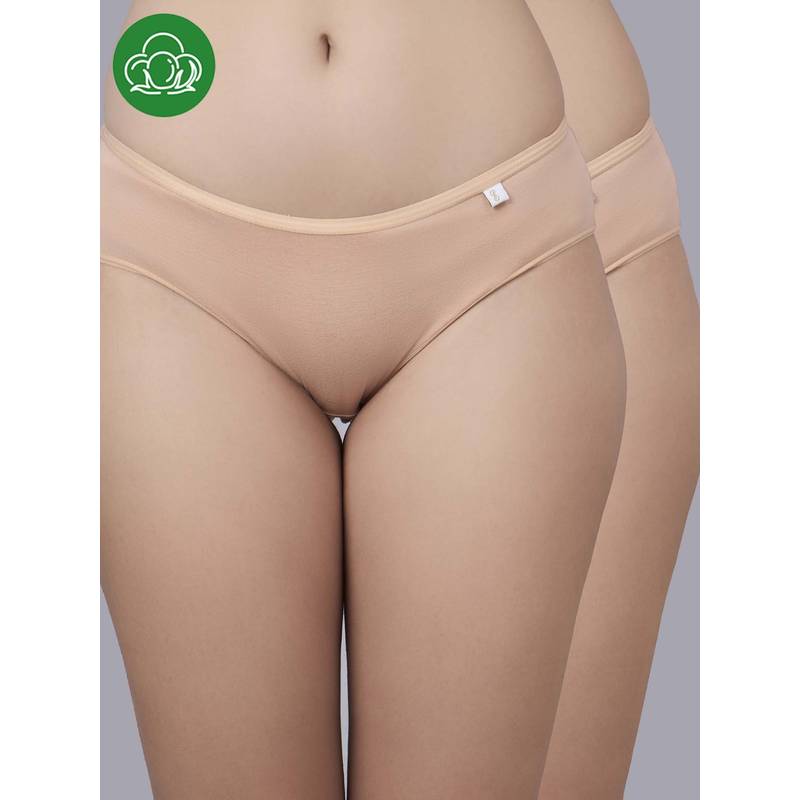 Inner Sense Beige Solid Bamboo Fibre Regular Bikini Panty (Pack of 2) (S)