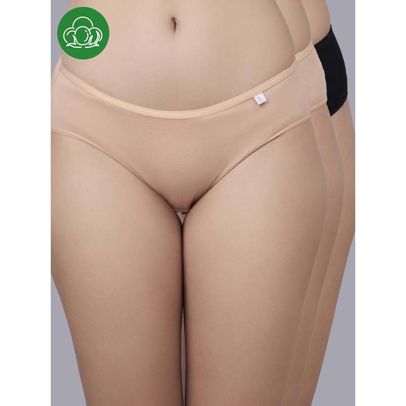 Inner Sense Multi-Color Solid Bamboo Fibre Regular Bikini Panty (Pack of 3) (S)