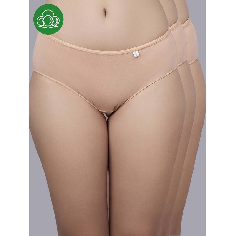 Inner Sense Beige Solid Bamboo Fibre Regular Briefs (Pack of 3) (S)