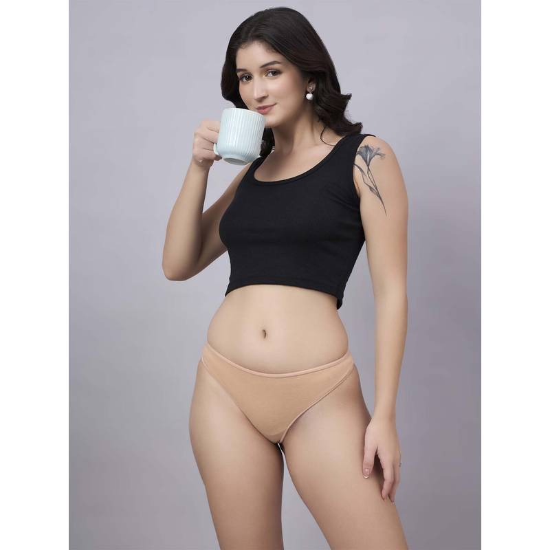 Inner Sense Beige Solid Bamboo Fibre Regular Thong (S)