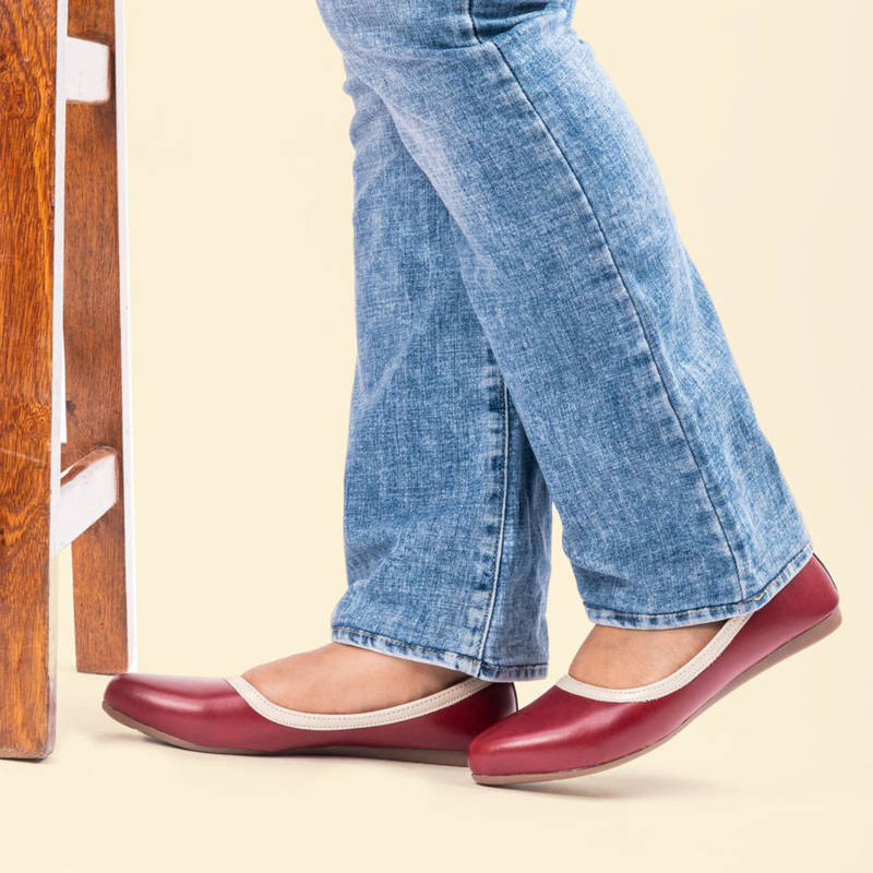 YASSIO Maroon Womens Day-to-Night Chic, Striped, Pointed Toe, Comfort Bellies (EURO 36)