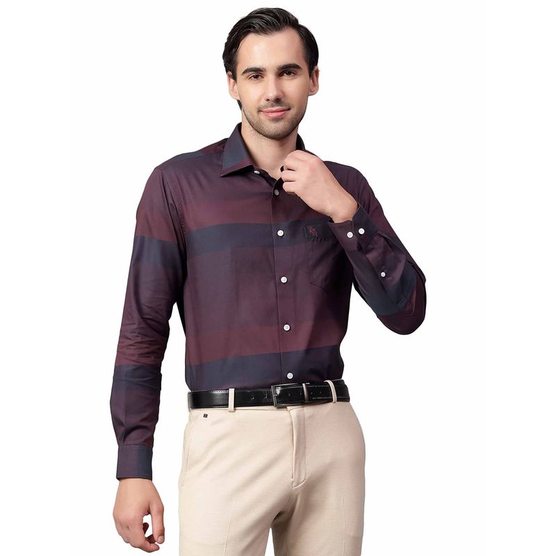 Cantabil Men Maroon Stripes Full Sleeves Formal Shirt (38)