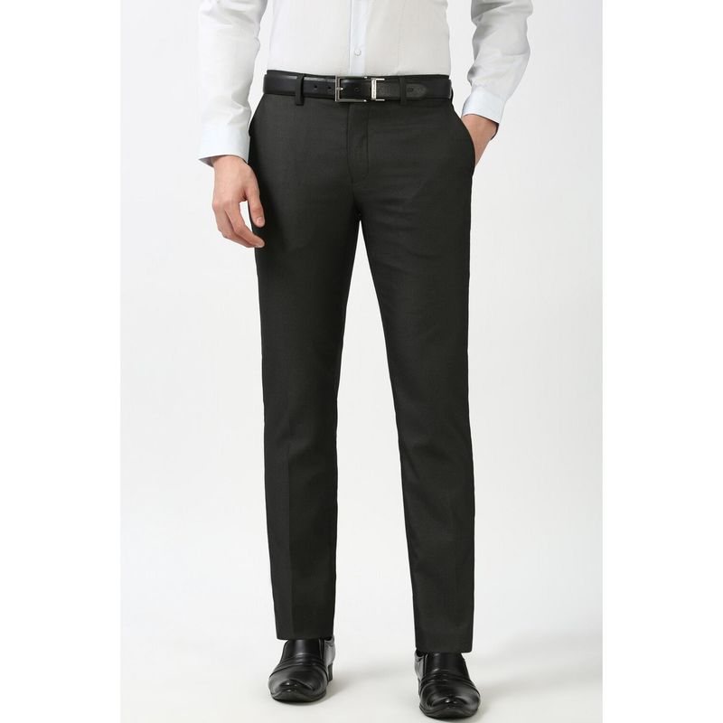 Peter England Men Black Slim Fit Straight Trouser (30)