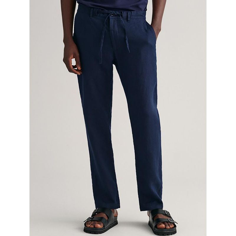 GANT Men Blue Solid Mid-Rise Relaxed Fit Flat-Front Trouser (36)