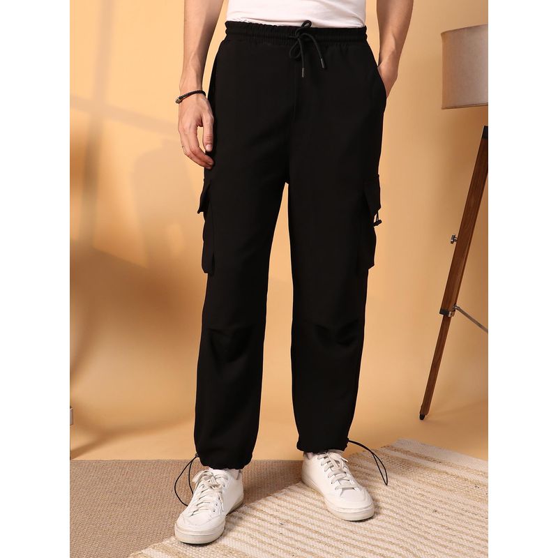 Campus Sutra Mens Onyx Black Solid Parachute Cargo Trouser (M)