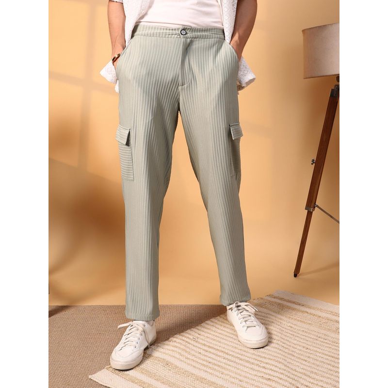 Campus Sutra Mens Sage Green Tactile Utility Cargo Trouser (M)