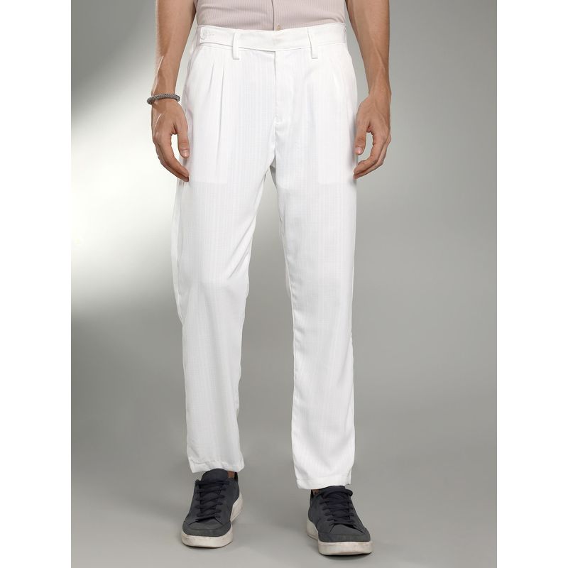 Campus Sutra Mens Cream White Pleated Tailored Trousers (30)