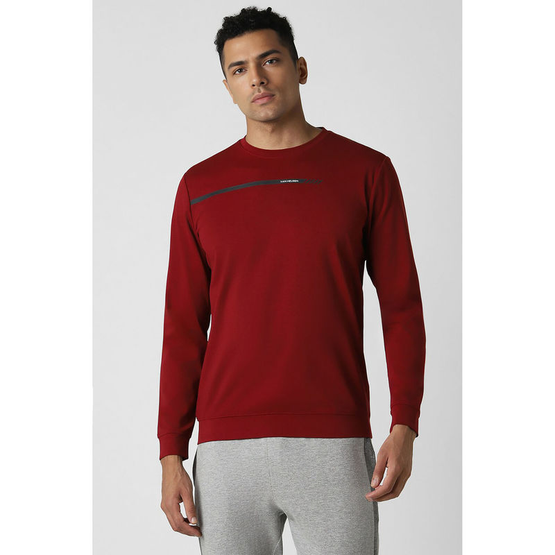Van Heusen Men Maroon Solid Crew Neck Sweatshirt (L)