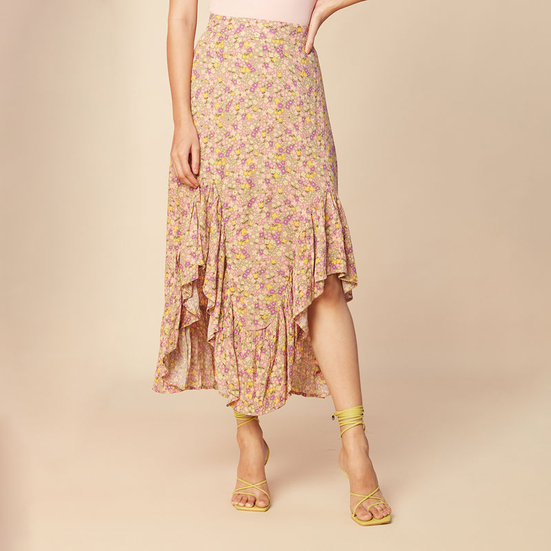 Twenty Dresses by Nykaa Fashion Beige Floral Printed Asymmetric Midi Skirt (26)