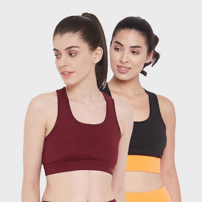 Clovia Medium Impact Padded Sports Bra with Removable Cups Multi-Color (Pack of 2)(L)