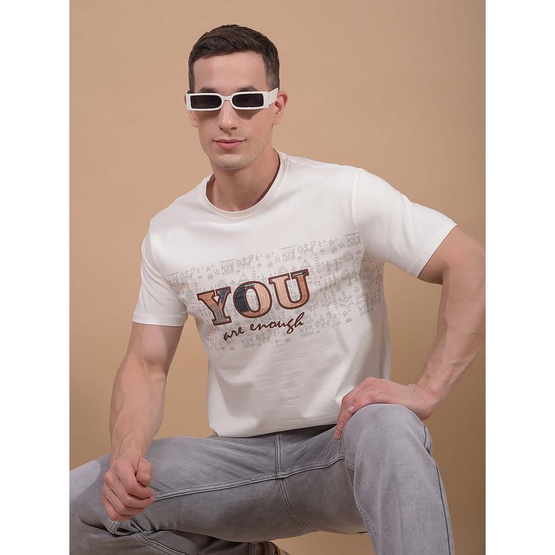 CRIMSOUNE CLUB Men White Graphic Print T-Shirt (S)