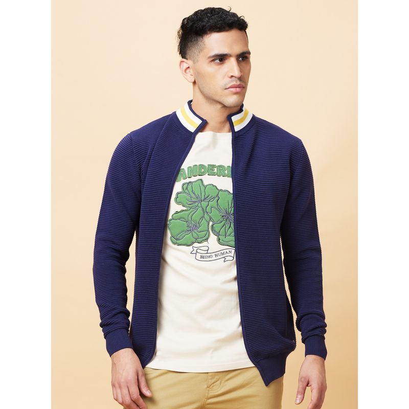 Midnight Blue Regular Fit Round Neck Men's T-Shirt by Being Human Clothing (M)