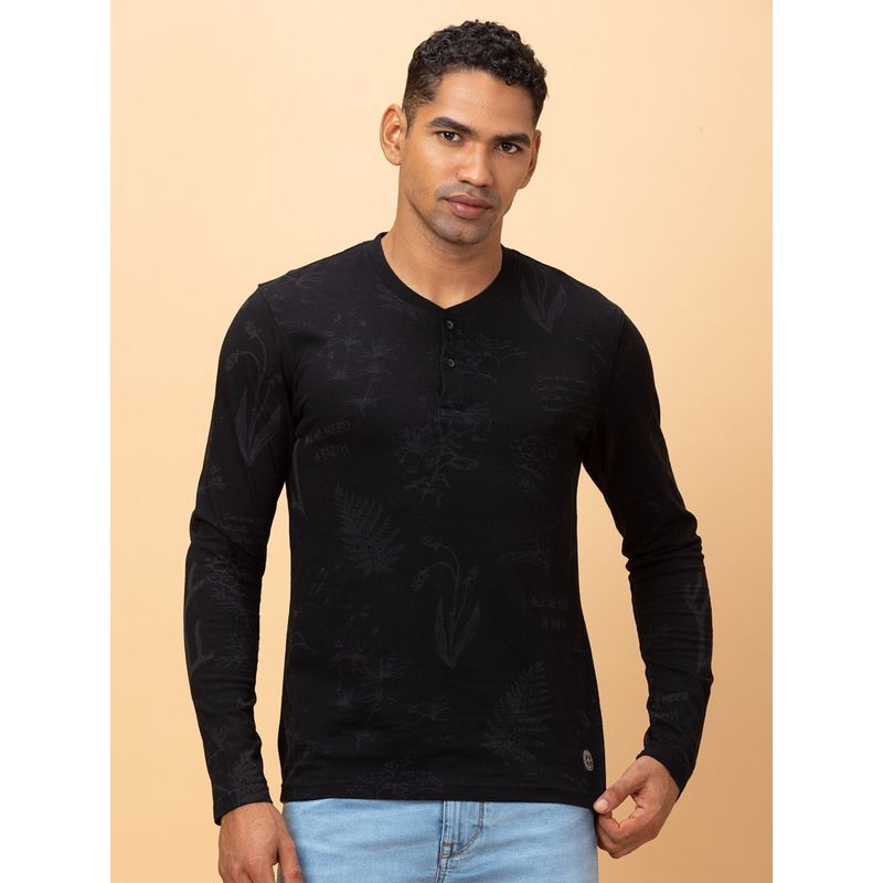 Being Human Garments Men's Henley Neck Black Sulphur T-Shirt (2XL)