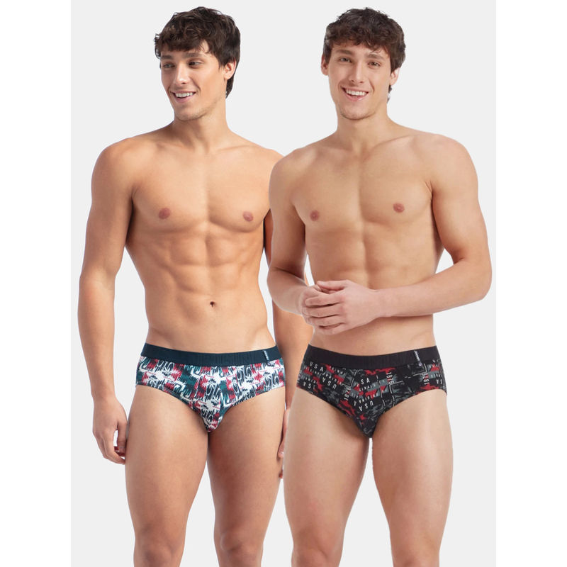 Jockey US52 Men Super Combed Cotton Printed Brief - White and Black (Pack of 2) (M)