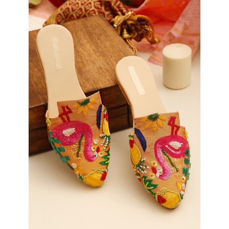 GLAM STORY Ethnic Embellished Mule For Women In Peacock Design (EURO 36)