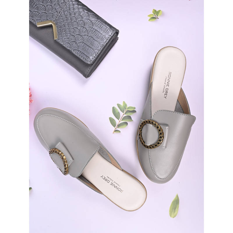 Ronnie Grey Women Grey Solid Heeled Mules (EURO 36)