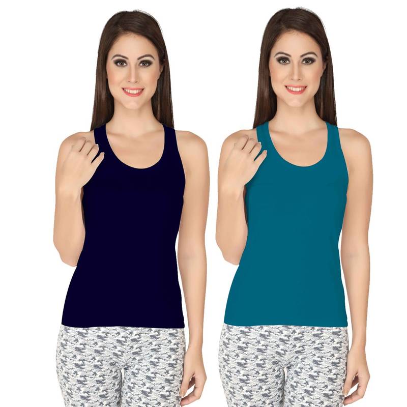 SOIE Solid Super Soft Cotton Stretch Racerback Tank Top-Pack of 2-Multi-Color (S)