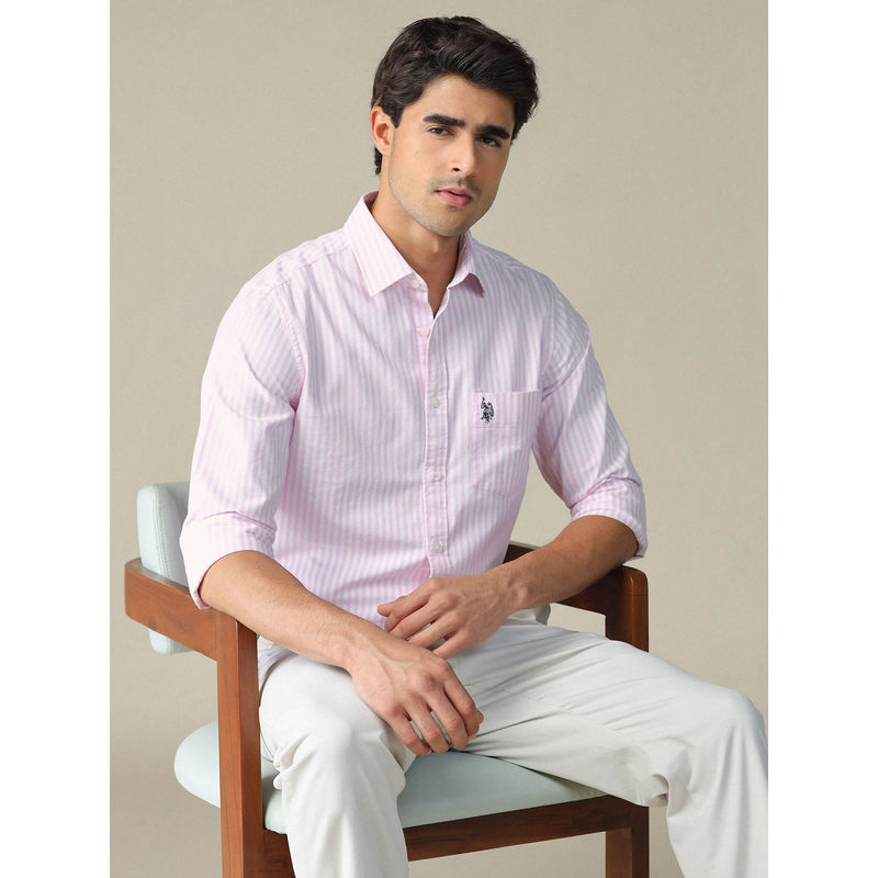 U.S. POLO ASSN. U.S.Polo Association Men Pure Cotton Vertical Striped Shirt (46)