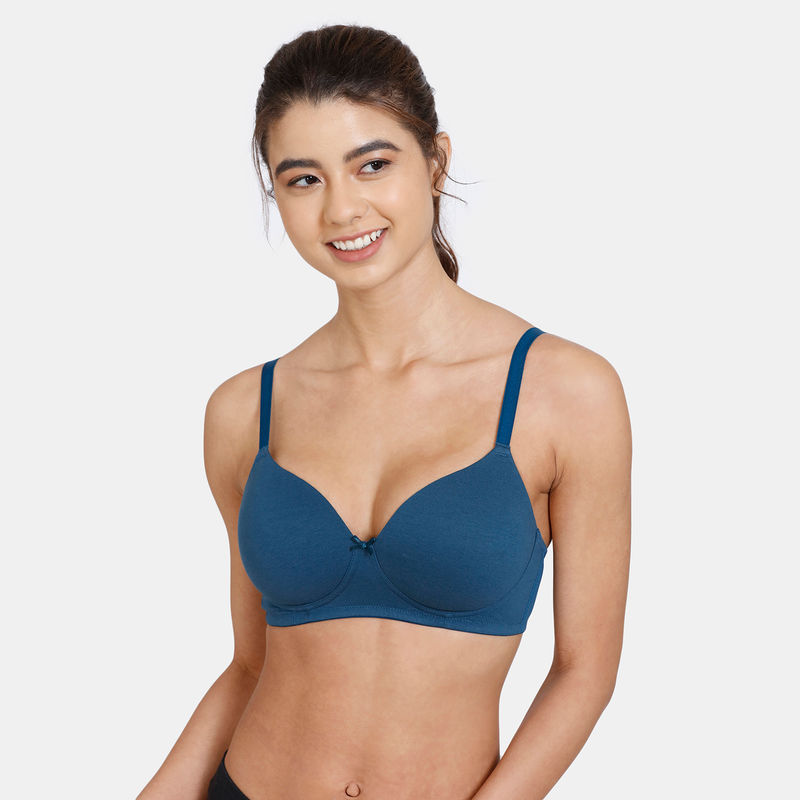 Zivame Beautiful Basics Padded Non Wired 3/4th Coverage T-Shirt Bra - Sailor Blue (36C)