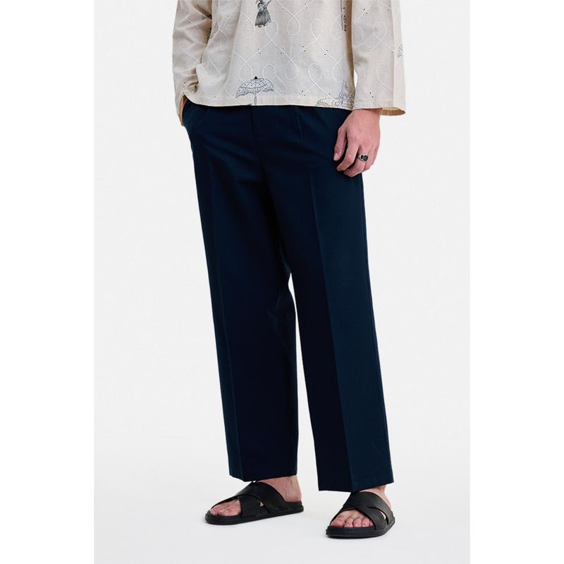 Snitch Navy Blue Textured Relaxed Resort/Vacation Trouser for Men (28)