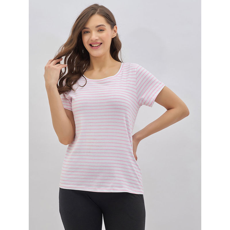 Clovia Pink Cotton Printed Sleep Tee (2XL)