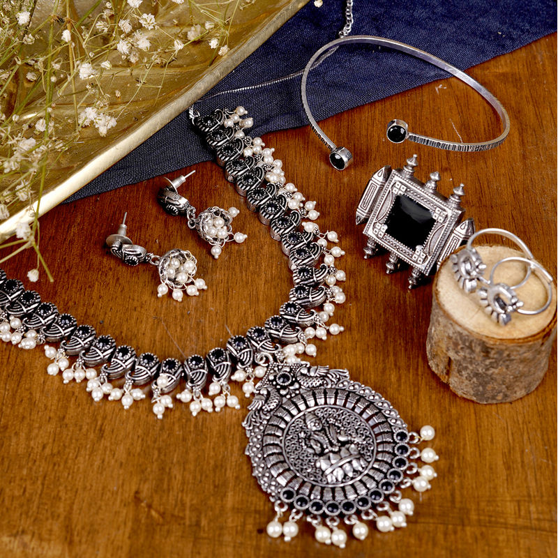 Teejh Saanvika Black Stone Silver Oxidized Jewellery Gift Set Buy