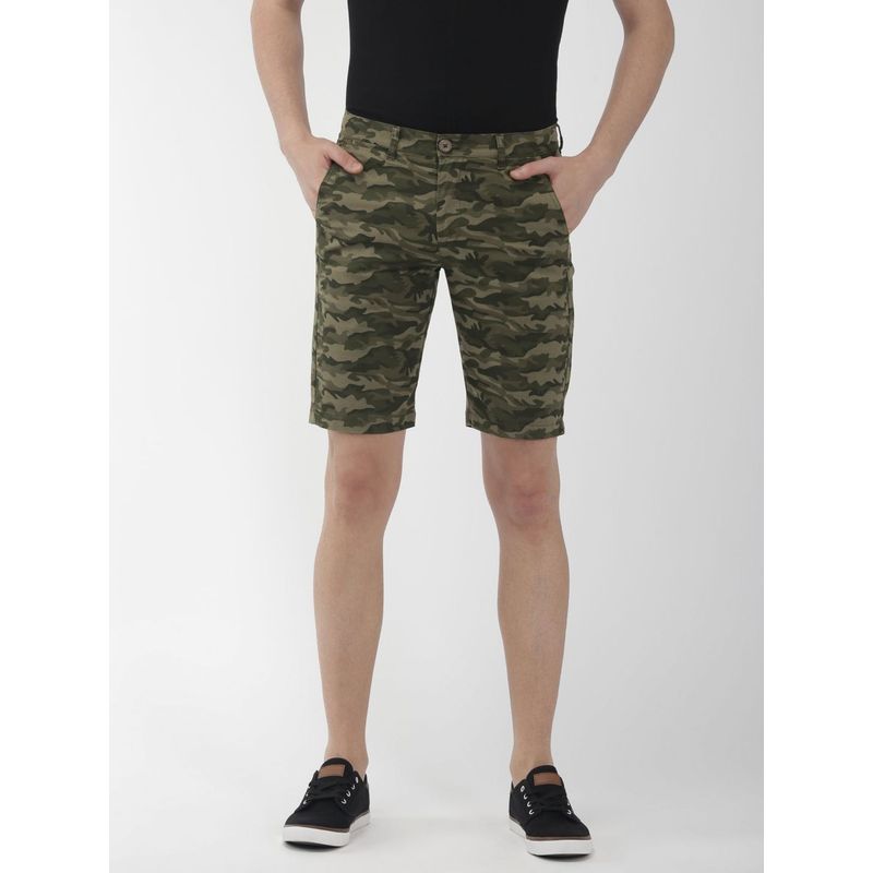 The Indian Garage Co Men Green Slim Fit Camo Printed Mid-Rise Shorts (30)