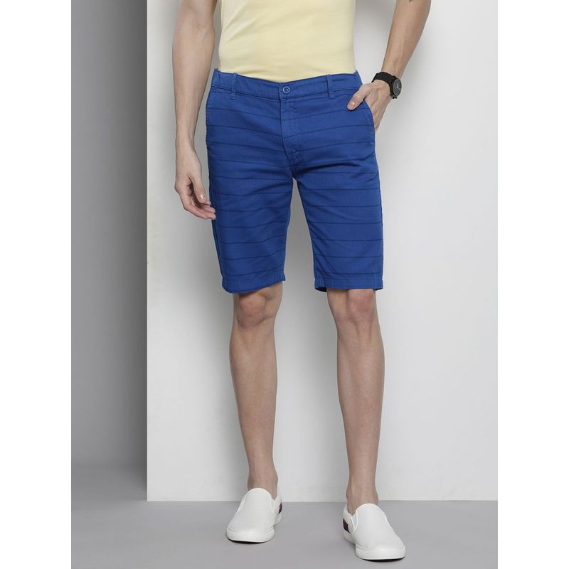 The Indian Garage Co Men Blue Slim Fit Striped Mid-Rise Shorts (30)