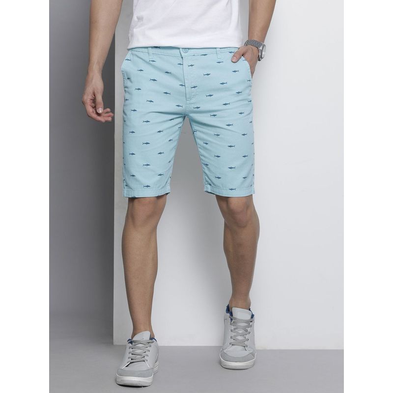 The Indian Garage Co Men Blue Slim Fit Printed Mid-Rise Shorts (30)