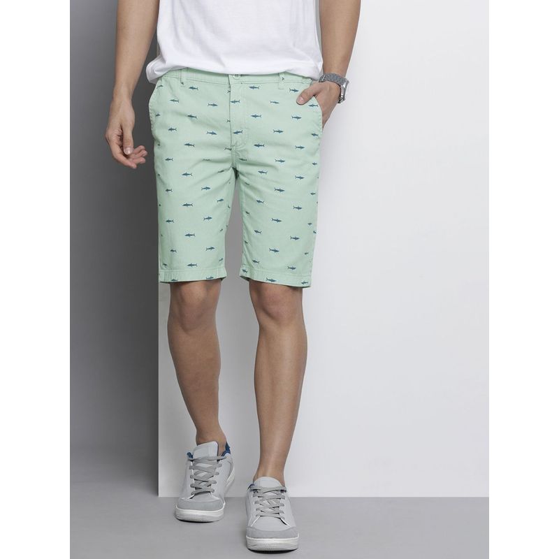 The Indian Garage Co Men Green Slim Fit Printed Mid-Rise Shorts (36)