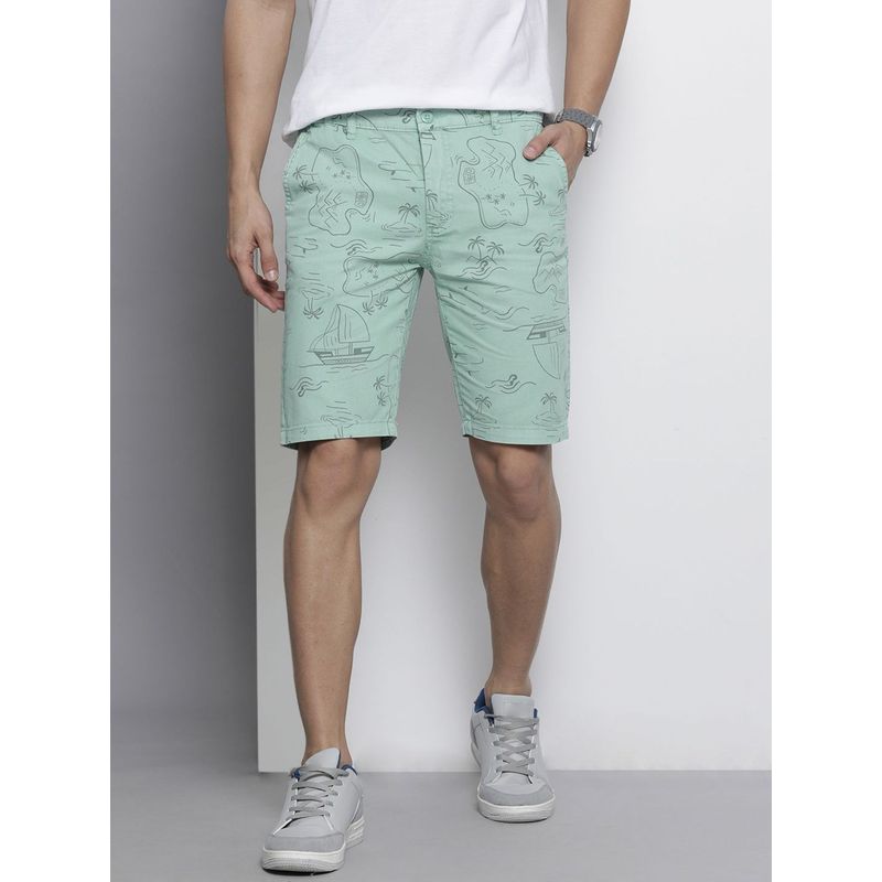 The Indian Garage Co Men Green Slim Fit Printed Mid-Rise Shorts (30)
