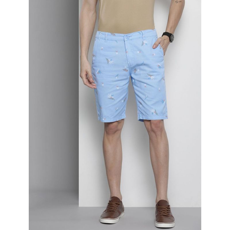 The Indian Garage Co Men Blue Slim Fit Printed Mid-Rise Shorts (28)