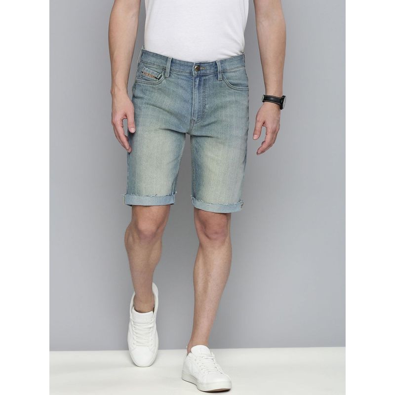 The Indian Garage Co Men Blue Slim Fit Solid Mid-Rise Shorts (28)