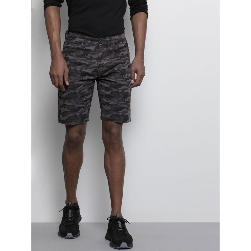 The Indian Garage Co Men Grey Slim Fit Camouflage Mid-Rise Shorts (28)